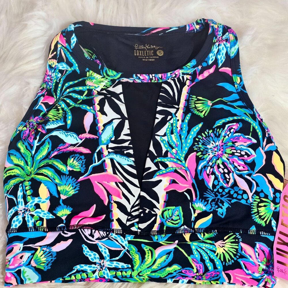 Lilly Pulitzer Somerset Onyx Paradise Luxletic Racerback Floral Sports Bra NWT S